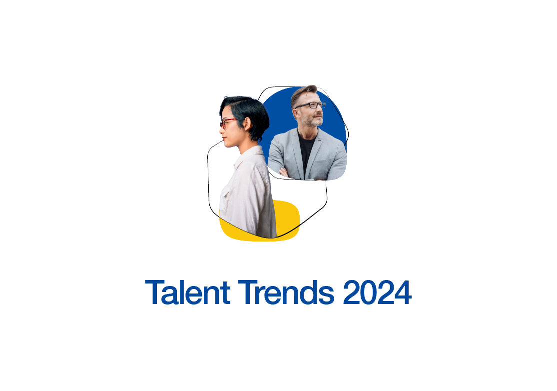 Afbeelding met twee personen en tekst: Talent Trends 2024